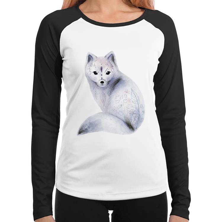 Baby Look Raglan Raposa Arte Manga Longa