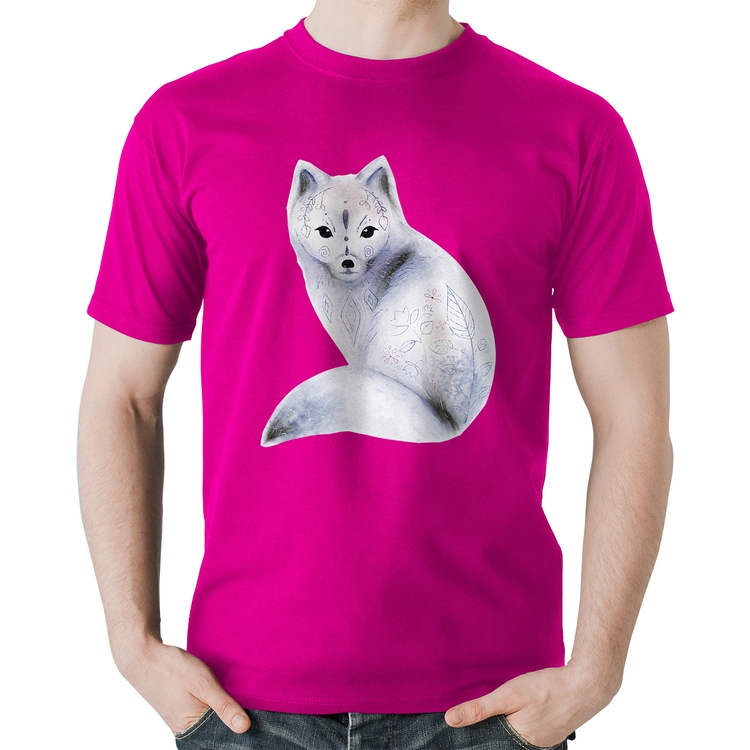 Camiseta Algodão Raposa Arte - Rosa