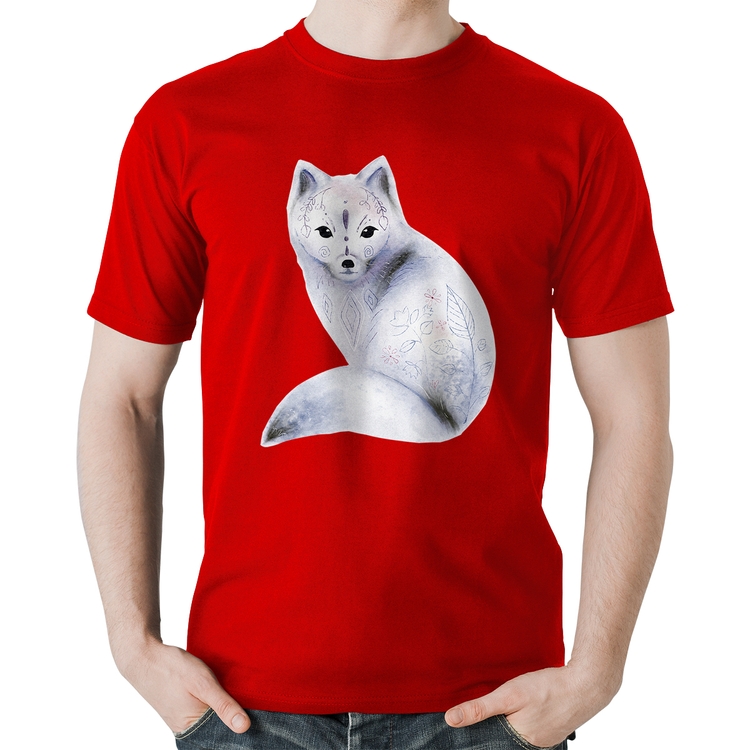 Camiseta Algodão Raposa Arte - Vermelha