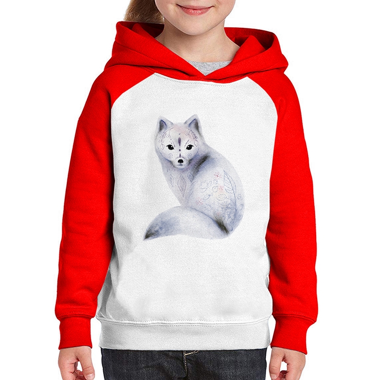 Moletom Infantil Raposa Arte - Branco/Vermelho
