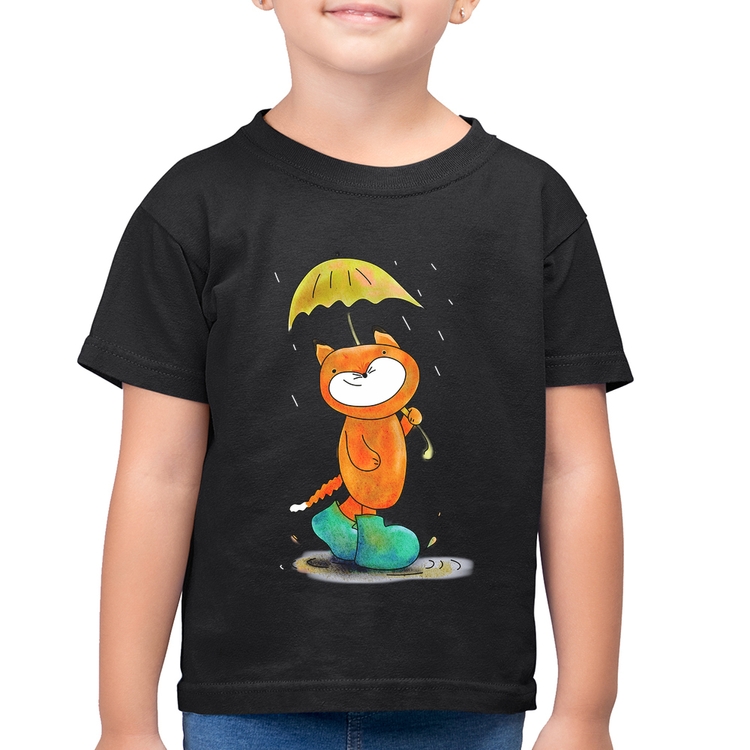 Camiseta Algodão Infantil Raposa Fofinha Na Chuva