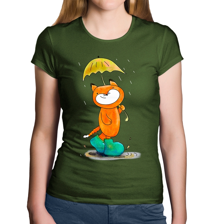 Baby Look Algodão Raposa Fofinha Na Chuva - Musgo