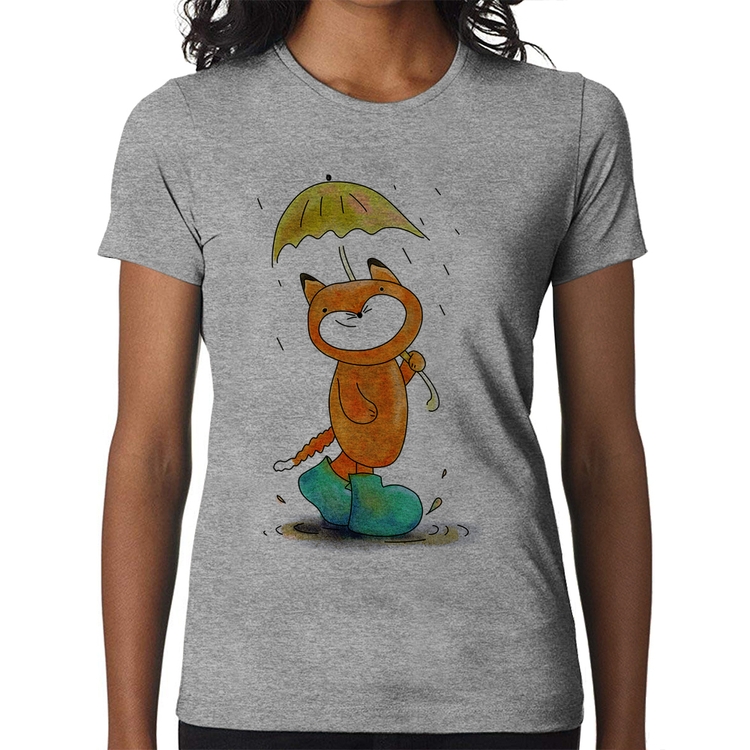 Baby Look Raposa Fofinha Na Chuva - Cinza