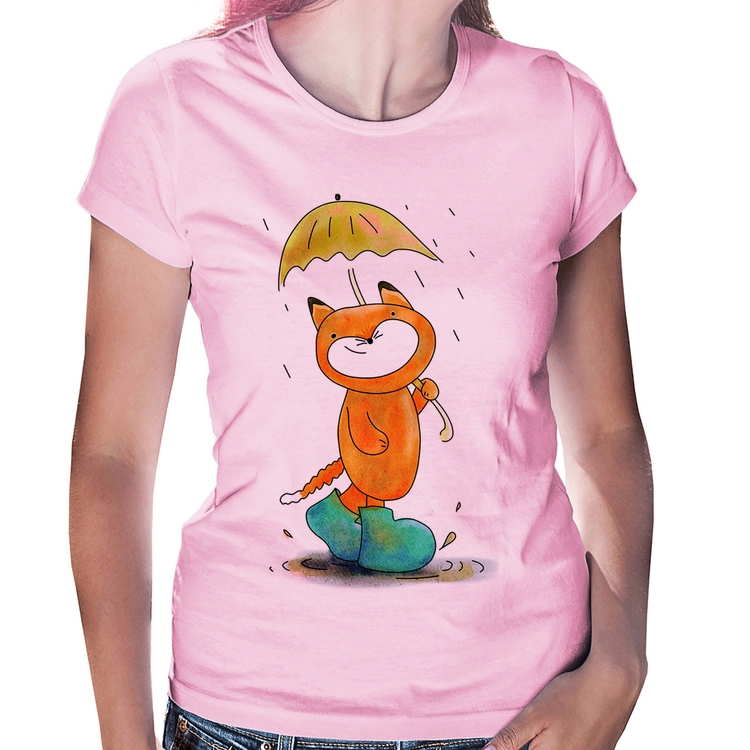 Baby Look Raposa Fofinha Na Chuva - Rosa Bebê