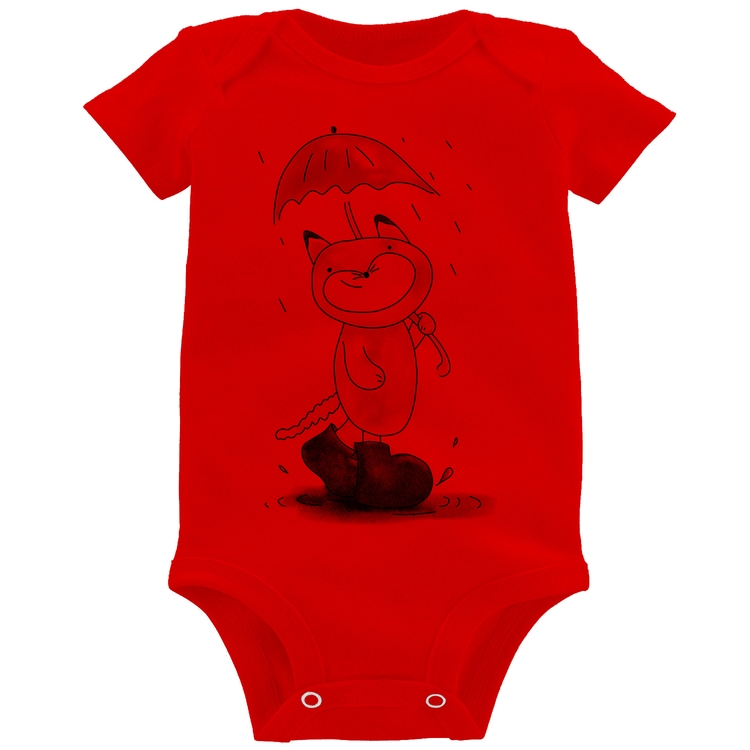 Body Bebê Raposa Fofinha Na Chuva - Vermelho