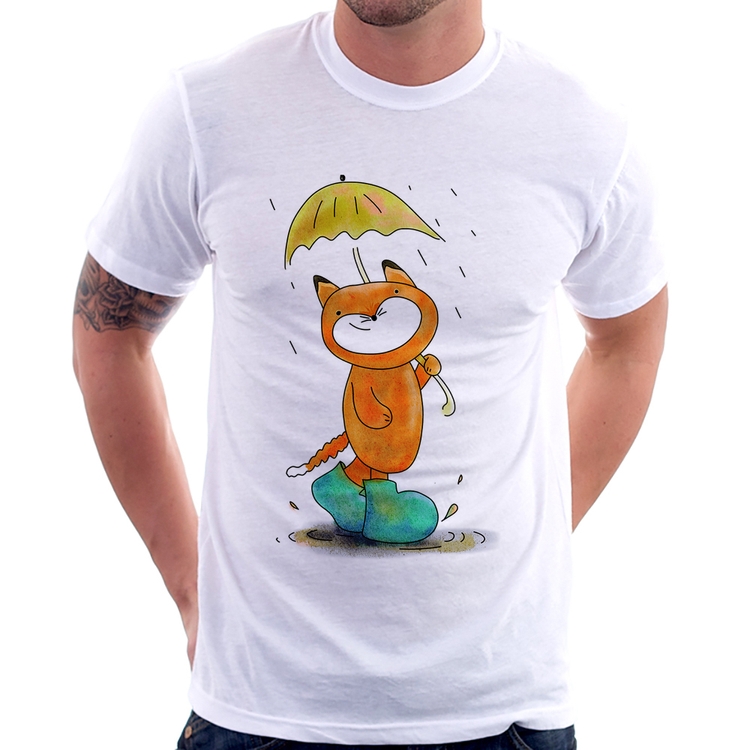 Camiseta Raposa Fofinha Na Chuva