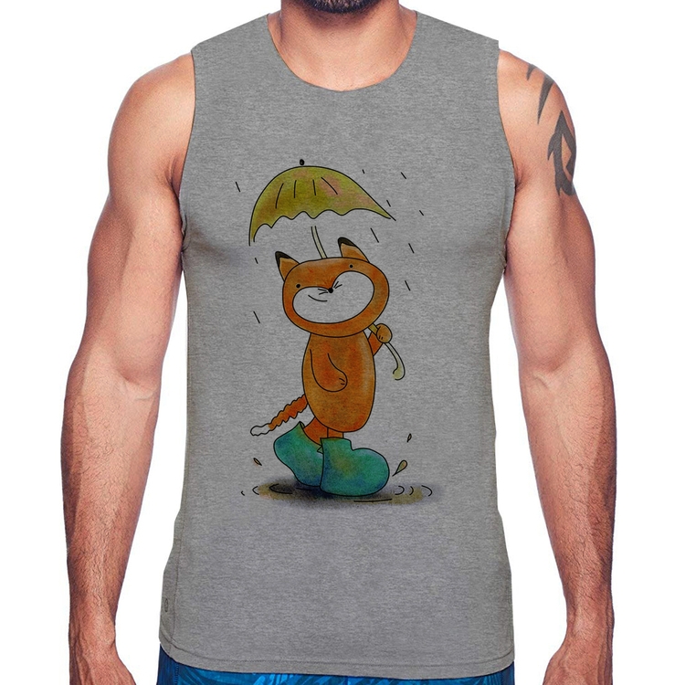 Regata Raposa Fofinha Na Chuva - Cinza