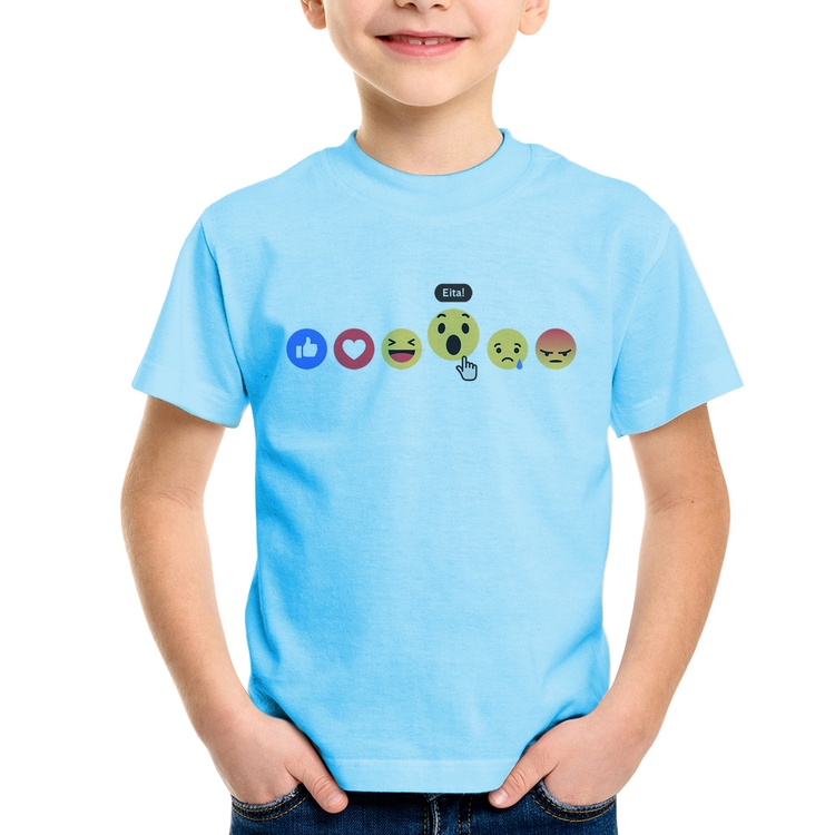Camiseta Infantil Reações Facebook Eita! - Azul Bebê