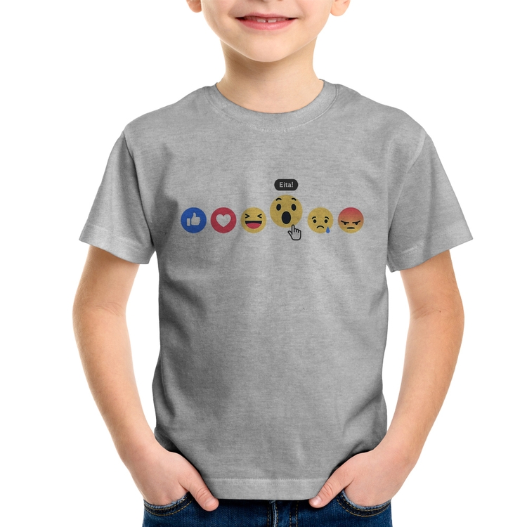 Camiseta Infantil Reações Facebook Eita! - Cinza