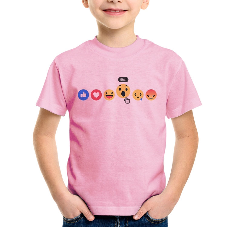 Camiseta Infantil Reações Facebook Eita! - Rosa Bebê
