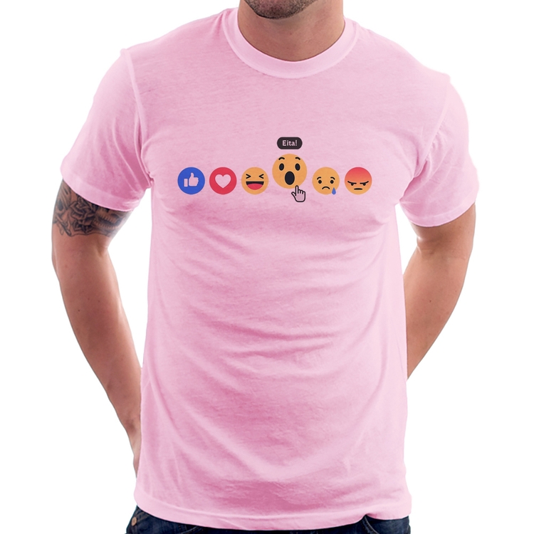 Camiseta Reações Facebook Eita! - Rosa Bebê