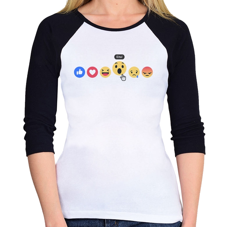Baby Look Raglan Reações Facebook Eita! Manga 3/4