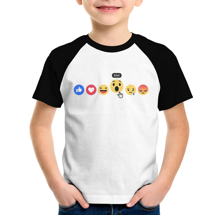 Camiseta Raglan Infantil Reações Facebook Eita!