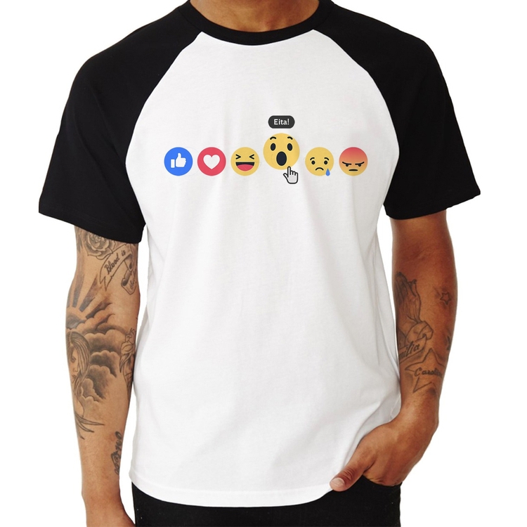 Camiseta Raglan Reações Facebook Eita!