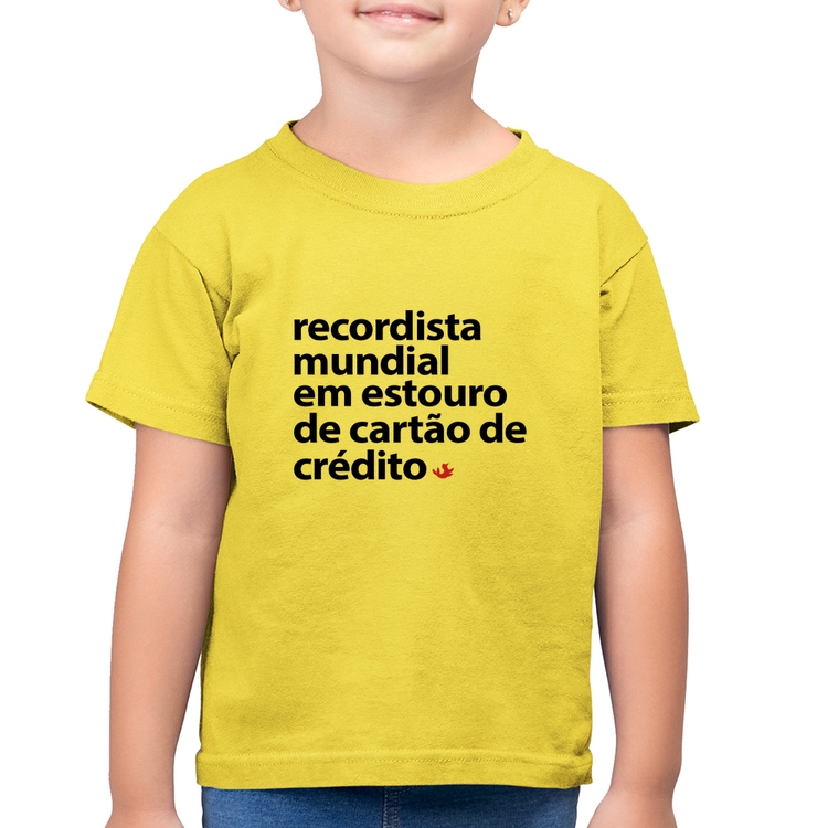 Camiseta Algodão Infantil Recordista mundial em estouro de cartão - Amarelo Canário