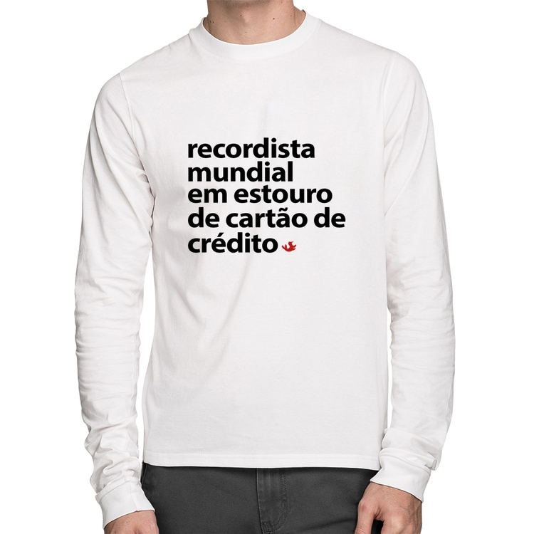 Camiseta Algodão Recordista mundial em estouro de cartão Manga Longa - Branca