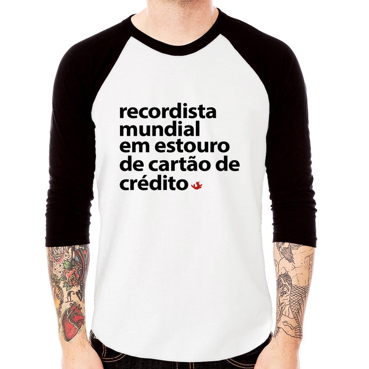 Camiseta Raglan Recordista mundial em estouro de cartão Manga 3/4