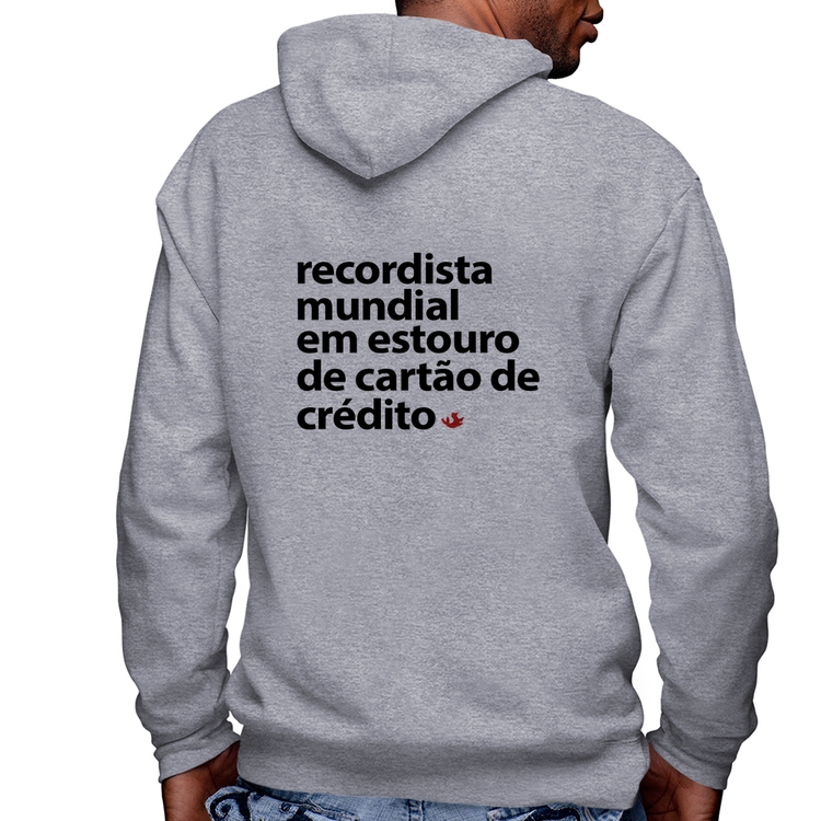 Blusa Moletom Recordista mundial em estouro de cartão Masculina com Capuz e Zíper - Mescla