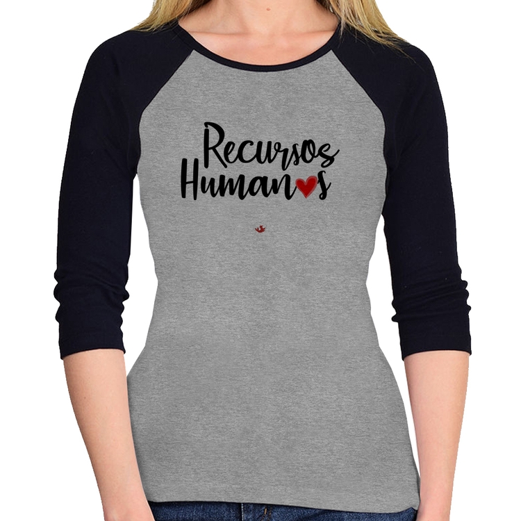 Baby Look Raglan Recursos Humanos por amor Manga 3/4 - Cinza/Preto