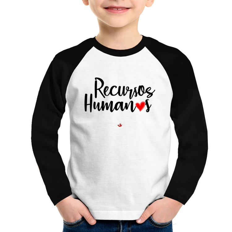 Camiseta Raglan Infantil Recursos Humanos por amor Manga Longa