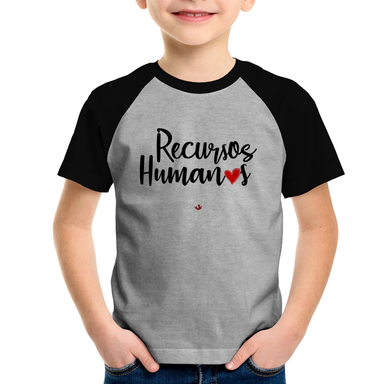 Camiseta Raglan Infantil Recursos Humanos por amor - Cinza/Preto