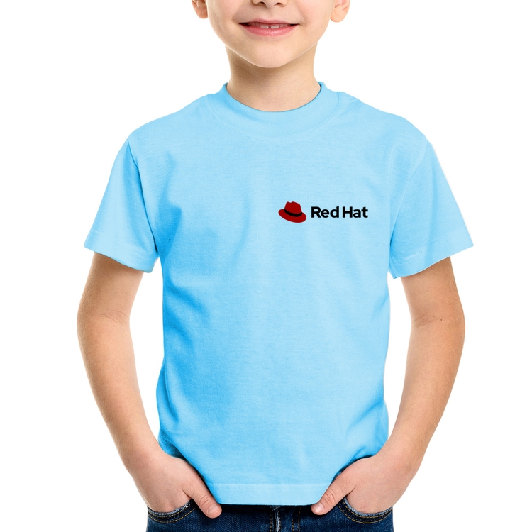 Camiseta Infantil Red Hat Linux - Azul Bebê