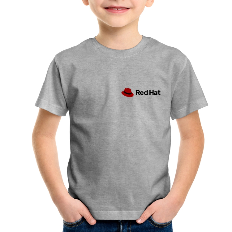 Camiseta Infantil Red Hat Linux - Cinza