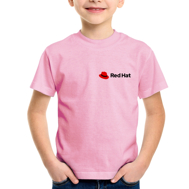 Camiseta Infantil Red Hat Linux - Rosa Bebê