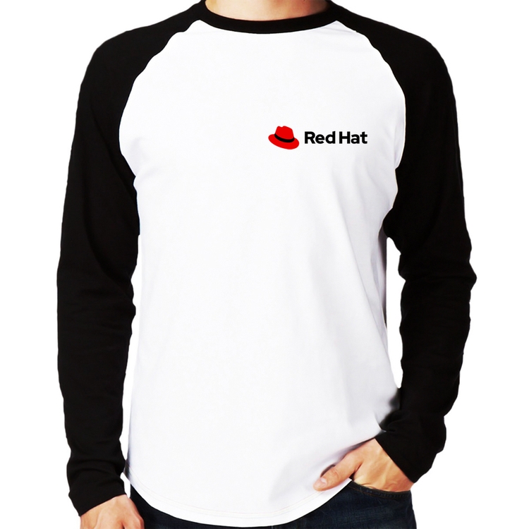 Camiseta Raglan Red Hat Linux Manga Longa