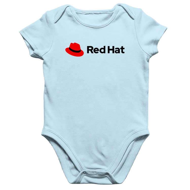 Body Bebê Algodão Red Hat Linux Logo - Azul Bebê