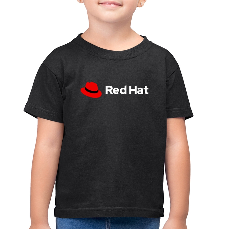 Camiseta Algodão Infantil Red Hat Linux Logo