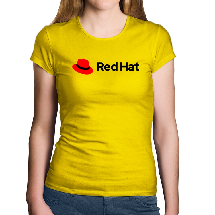 Baby Look Algodão Red Hat Linux Logo - Amarela