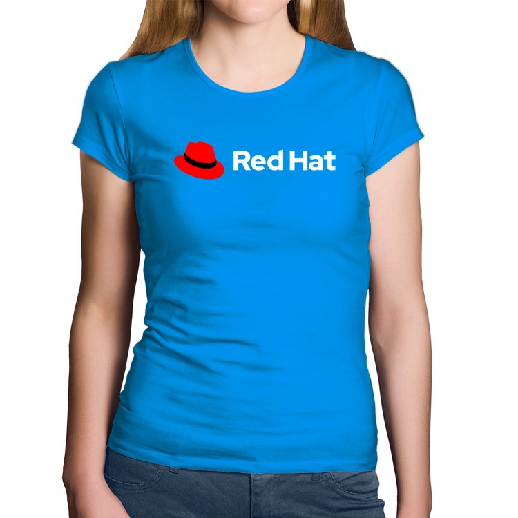 Baby Look Algodão Red Hat Linux Logo - Azul