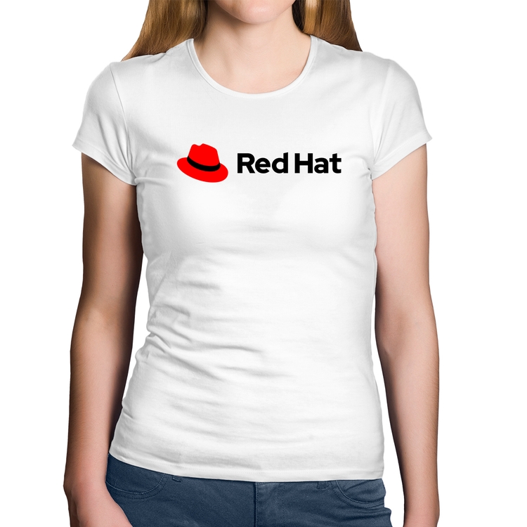 Baby Look Algodão Red Hat Linux Logo - Branca
