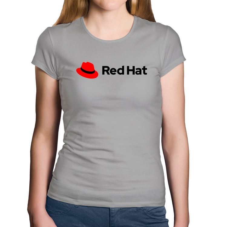 Baby Look Algodão Red Hat Linux Logo - Cinza
