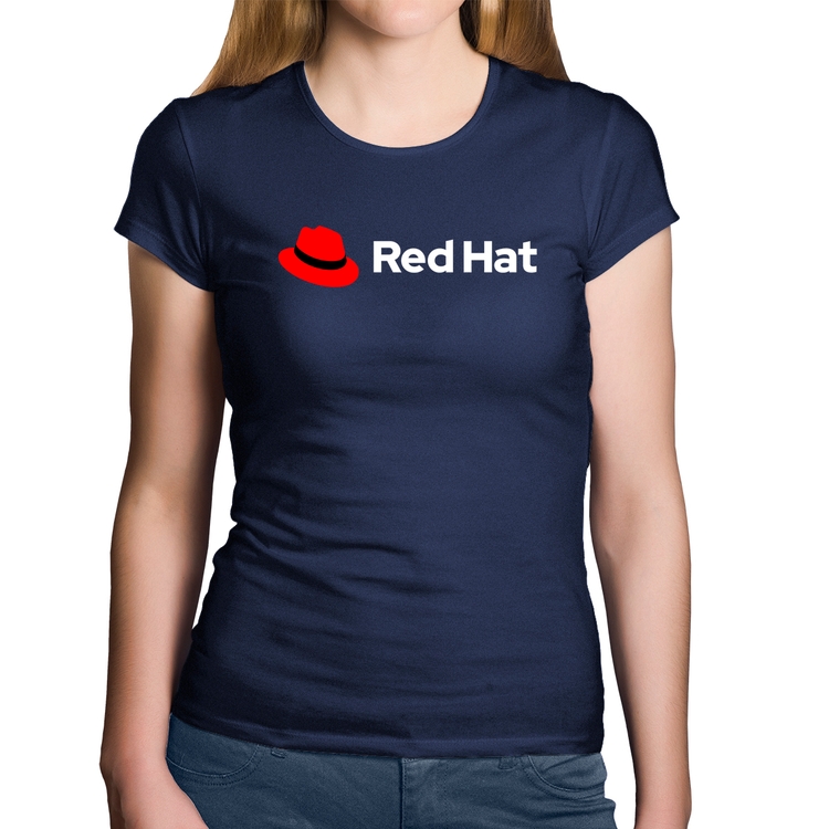 Baby Look Algodão Red Hat Linux Logo - Marinho