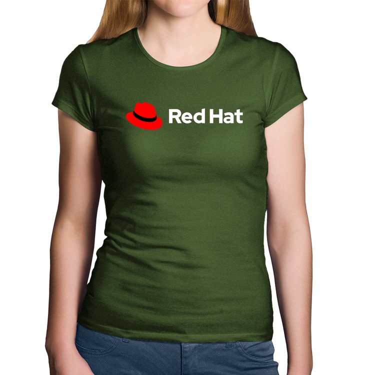 Baby Look Algodão Red Hat Linux Logo - Musgo