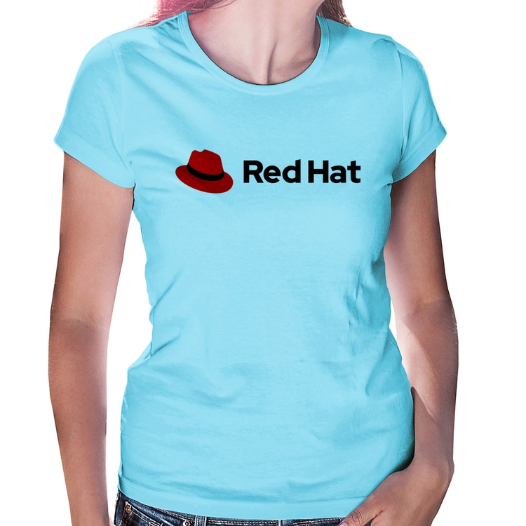 Baby Look Red Hat Linux Logo - Azul Bebê