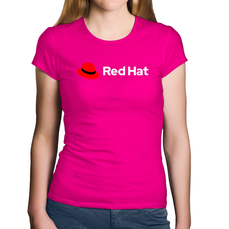 Baby Look Algodão Red Hat Linux Logo - Rosa