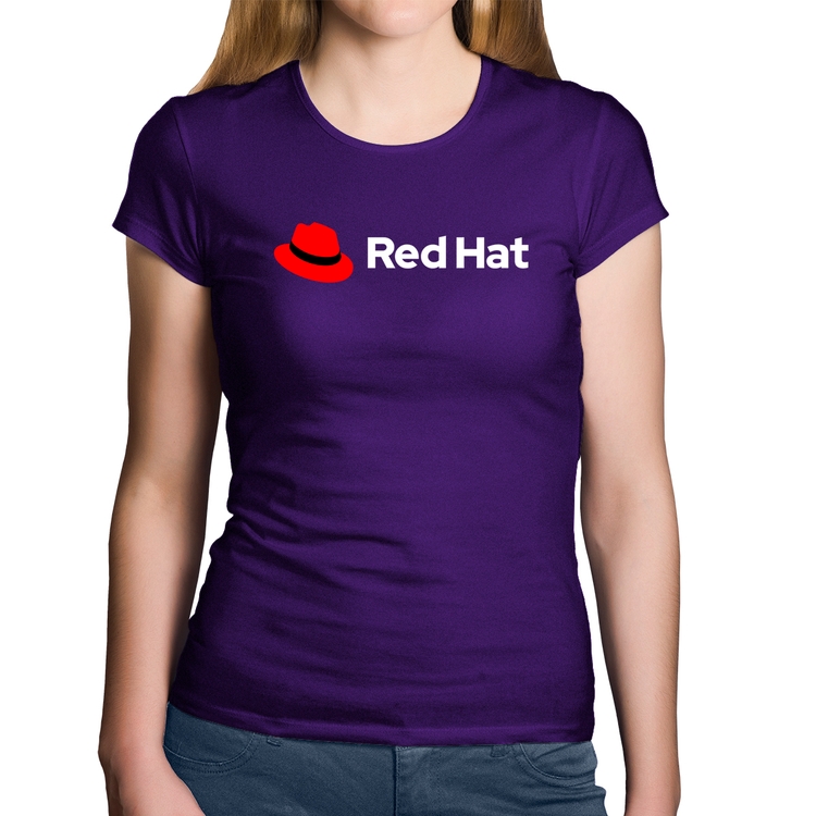 Baby Look Algodão Red Hat Linux Logo - Roxa