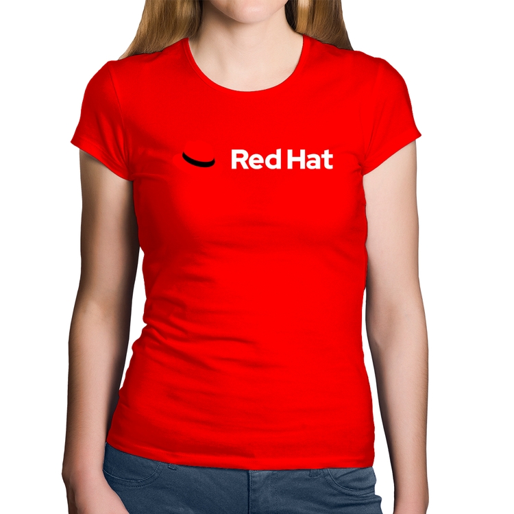 Baby Look Algodão Red Hat Linux Logo - Vermelha