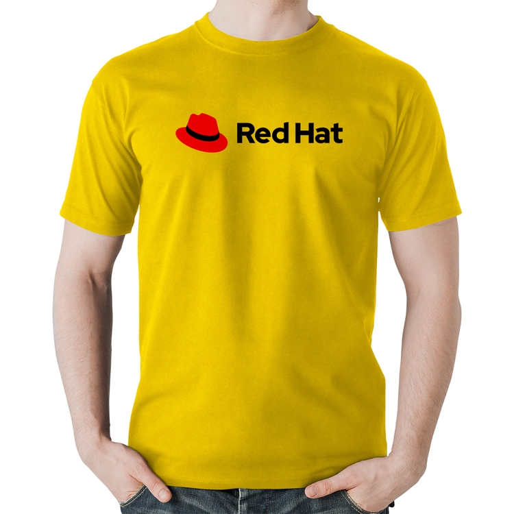 Camiseta Algodão Red Hat Linux Logo - Amarela