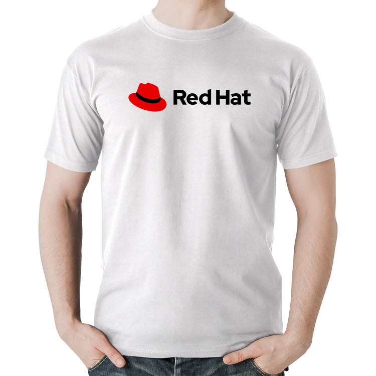 Camiseta Algodão Red Hat Linux Logo - Branca