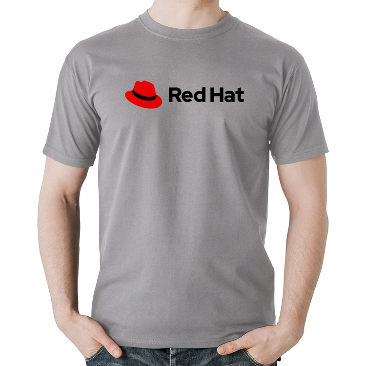 Camiseta Algodão Red Hat Linux Logo - Cinza