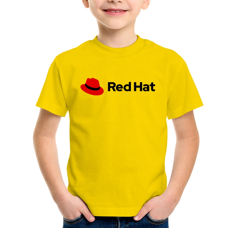Camiseta Infantil Red Hat Linux Logo - Amarela