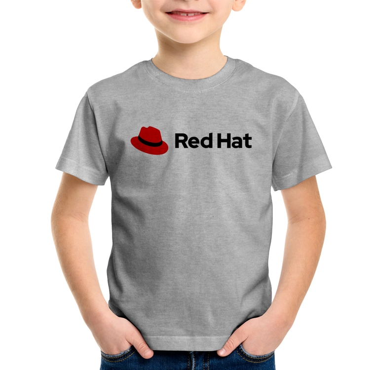 Camiseta Infantil Red Hat Linux Logo - Cinza