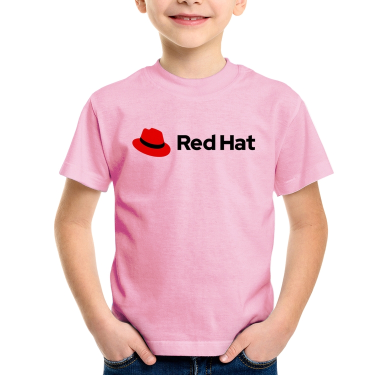 Camiseta Infantil Red Hat Linux Logo - Rosa Bebê