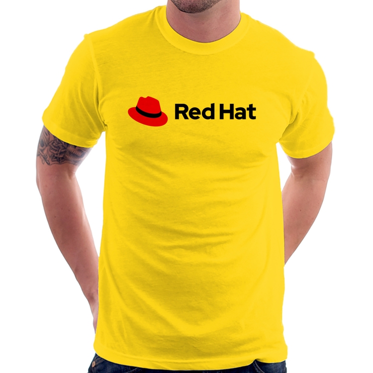 Camiseta Red Hat Linux Logo - Amarela