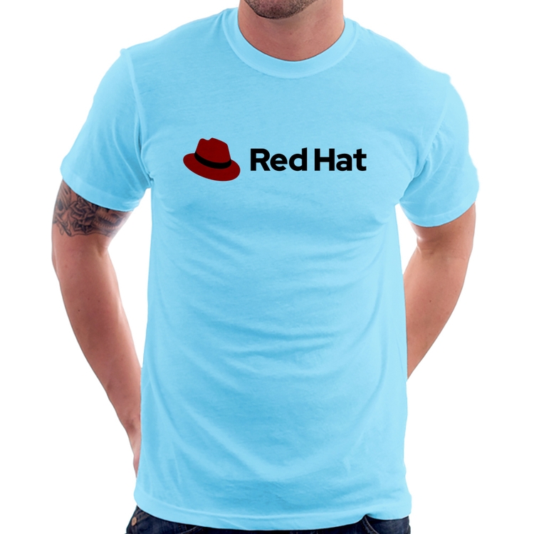 Camiseta Red Hat Linux Logo - Azul Bebê