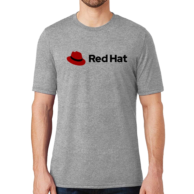 Camiseta Red Hat Linux Logo - Cinza